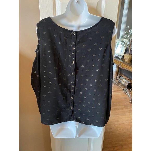 Lauren Conrad Black Cold Shoulder Long Sleeve Top with Bees Size XL - Picture 3 of 5